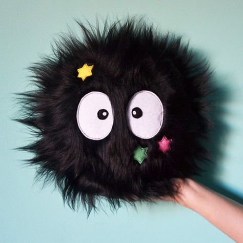 Totoro Soot Sprite Pillow Totoro Soot Sprites, Soot Sprite, Soot Sprites, Ghibli Art, My Neighbor Totoro, Fur Fabrics, Felt Fabric, Softies, Studio Ghibli