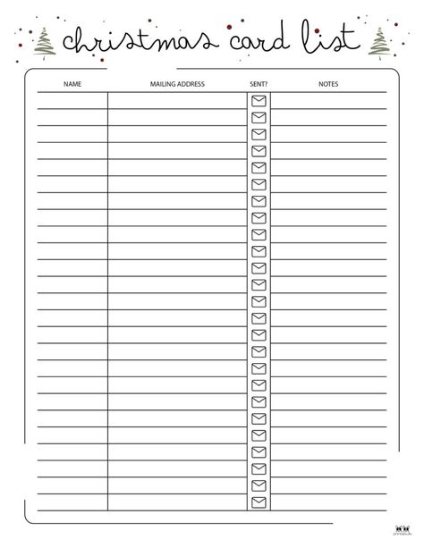 Choose from 12 unique Christmas card list templates to keep track of all your Christmas card mailing over the holidays. Print from home. 100% FREE! Christmas Card List Printable Free, Christmas Card List, Addressing Christmas Cards, Free Printable Christmas Cards, Unique Christmas Card, Tracker Free, Unique Christmas Cards, Planner Sheets, List Printable