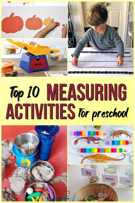 These fun and interactive activities are designed to teach young children the basic concepts of measurement, including length, weight, and volume. Whether you’re a teacher, parent, or caregiver, these activities are sure to engage and educate your preschoolers. From using their own body parts to measure objects to experimenting with different measuring tools. Measurement Activities Preschool, Measuring Length Activities, Measurement Preschool, Measuring Activities, Capacity Activities, Teaching Volume, Math Activities For Toddlers, Number Activities Preschool, Maths Activity