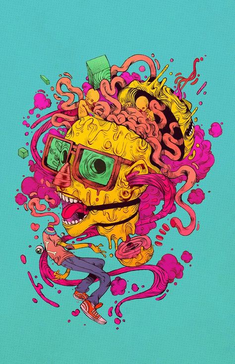 Crazy brain Psy Art, A Skull, Arte Fantasy, Trippy Art, 그림 그리기, Cyberpunk, Digital Illustration, Art Inspo, Art Reference