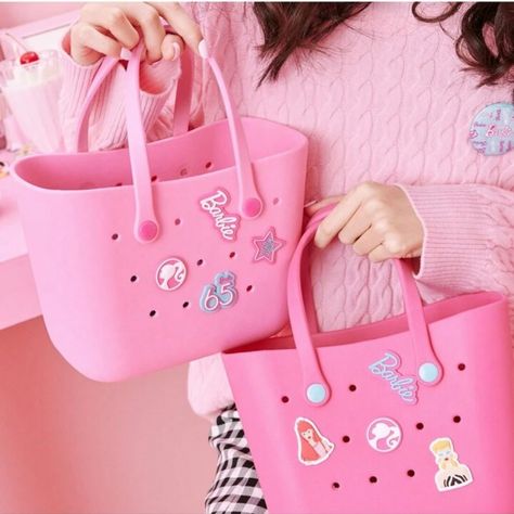 Barbie Pink Bento Bag - Cute Crocs Design, Sturdy And Durable Cubic Bag. Be Trendy Be Cute While You Carry Along Personal Items In Style. Barbie Bag, Croc Style, Croc Bag, Pink Crocs, Bento Bag, Cute Bento, Bento Bags, Uniqlo Bags, Bag Collection