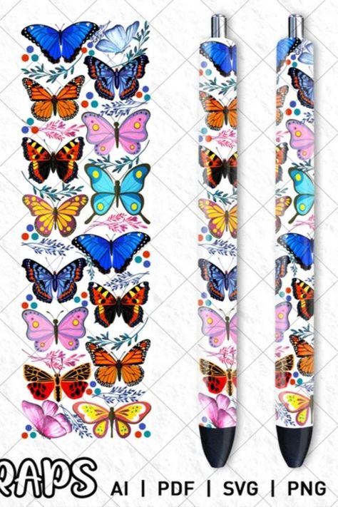 Butterfly Pen Wrap Cow Pen, Pen Wraps, Pen Pattern, Custom Pens, Vector Cut Files, Glitter Pens, Cute Butterfly, Vector Cut, Silhouette Files