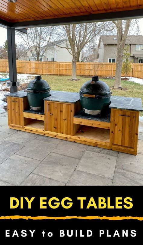 Kamado Table Plans, Big Green Egg Table Plans, Kamado Table, Diy Grill Table, Big Green Egg Outdoor Kitchen, Big Green Egg Table, Green Egg Grill, Grill Cart, Outdoor Grill Station