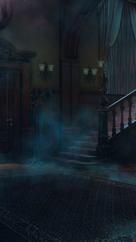 Dramatic Perspective Pose, Mysterious Character Design, Ville Steampunk, Goth Mansion, Abandoned Manor, Fantasy Interior, Vampire House, Glowing Red Eyes, Mysterious Character