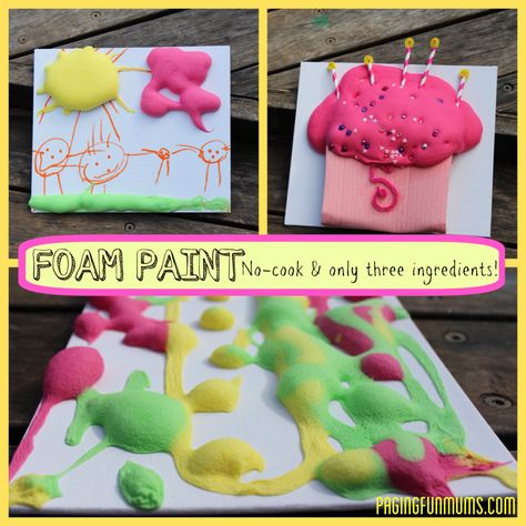 Mix equal parts school glue and shaving cream to create homemade puffy paint that your kids will love! Foam Paint, Puff Paint, 3d Artwork, Childrens Crafts, Shaving Cream, Preschool Art, Craft Activities For Kids, Art Activities, Painting For Kids