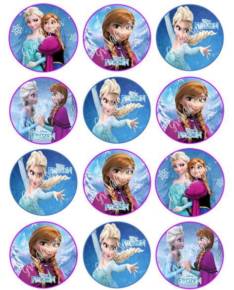 12 Frozen, Elsa And Anna Edible Paper, Cupcake Cookie Toppers Choose 1F9 Frozen Party Printables, Frozen Cupcake Toppers, Beer Bottle Cap Crafts, Frozen Cartoon, Frozen Printables, Edible Image Cake Topper, Disney Frozen Birthday Party, Disney Frozen Party, Cupcake Cookie