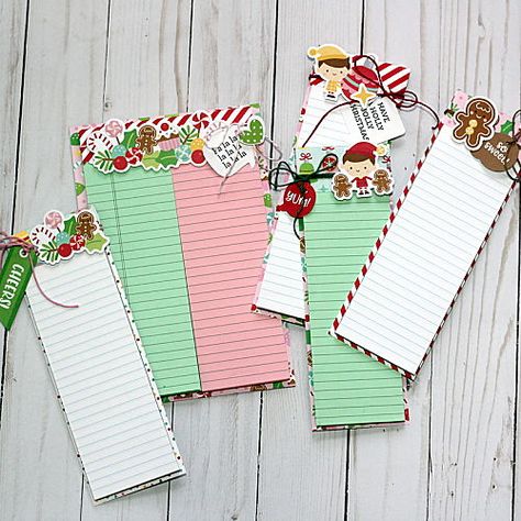 For an adorable and useful gift, make these DIY Christmas Notepads. Connie had the office supply store cut these notepads. Then she covered them with patterned papers before embellishing with these cute die cut using E-Z Runner Grand and 3D Foam Circles. #sbadhesivesby3l #diynotepads #diynotepadideas #holidaynotepads #diyholidaygifts #ChristmasNotepads #doodlebug_inc Christmas Notepad, Notepad Crafts, Notepad Diy, Christmas Treats Holders, Post It Note Holders, Cricut Christmas Ideas, Note Pad Covers, Notepad Gift, Christmas Craft Fair