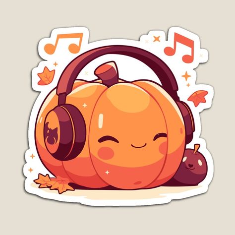 A cute pumpkin ready for this Halloween season with its familiar while listening to music with its big headphones. A dash of cuteness for the upcoming spooky season. Get it on my stores: https://www.redbubble.com/shop/ap/164686609?asc=u https://www.teepublic.com/t-shirt/65822026-cute-pumpkin-listening-to-halloween-music #pumpkin #halloween #spookyseason #spookycute #cutepumpkin #familiars #autumn #autumnleaves #fallseason #headphones #music #musicislife #happy #twinkle #illustrator #vector ... Cute Pumpkin Illustration, Halloween Vector Illustration, Halloween Cute Drawings, Me Listening To Music, Pumpkin Drawings, Big Headphones, Happy Halloween Pumpkin, Fall Drawings, Headphones Music