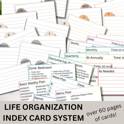 Printable Life Organization Index Card System PDF | Life Organization System | Cleaning Schedule | Housekeeping System | Index Card Planner 3x5 Card Planner, Task Card Organization, Index Card Cleaning System, Index Card Planner System, Index Card Planner, Index Card Organization, Index Cards Ideas, Diy Index Cards, Paper Organization System