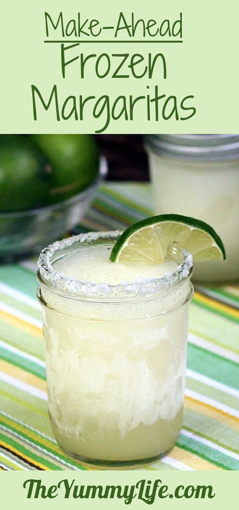 Make-Ahead Frozen Margaritas. Blended, frozen in mason jars, ready to serve. Margarita Cupcakes, Frozen Limeade, Frozen Margarita, Frozen Margaritas, Margarita Recipes, Frozen Drinks, Taco Tuesday, Refreshing Drinks, Cocktail Drinks