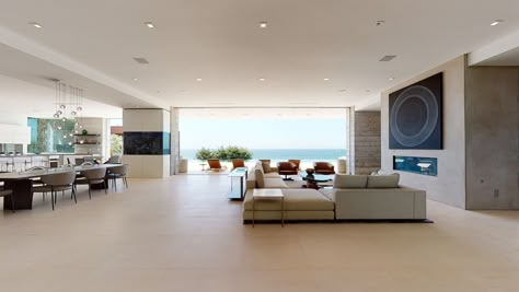 Horizontal Fireplace, Modern Desert Home, Bulthaup Kitchen, Malibu Homes, Mansion Tour, Malibu Beach House, Clerestory Windows, Bedroom Fireplace, 3d Tour