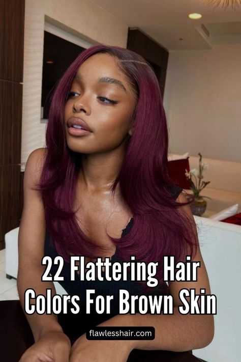 Wine Red Red Hair On Brown Skin, Hair Colors For Brown Skin, Violet Brown Hair, Colors For Brown Skin, Red Violet Hair Color, Red Violet Hair, Hair Color For Brown Skin, Wine Hair Color, Wine Red Hair