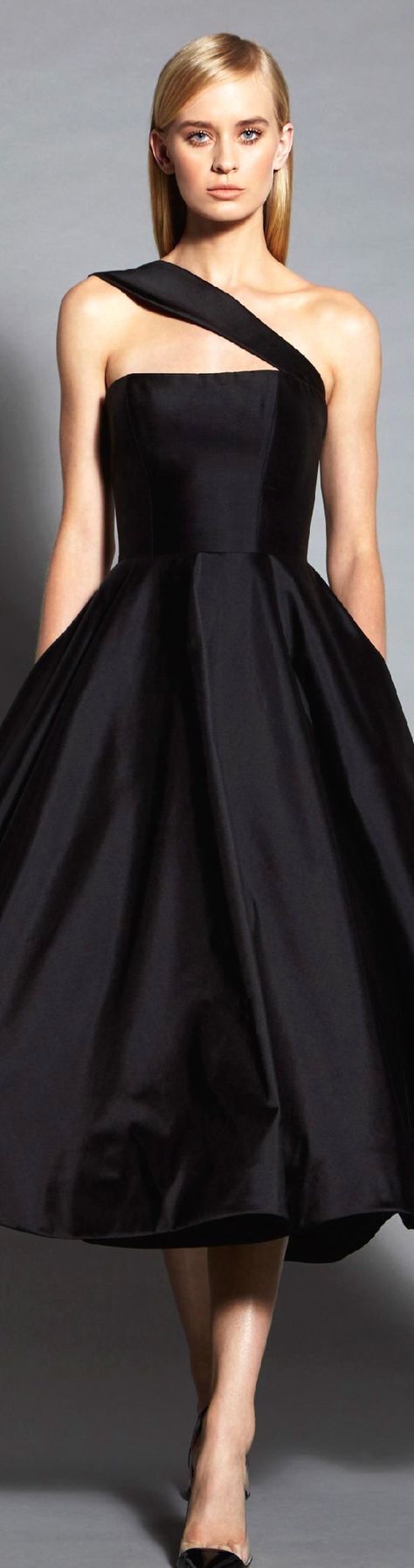 Absolutely breathtaking and elegant black dress by Romona Keveza. Cocktails Dresses, Black Tea Length Dress, Spring Cocktail, Short Satin Dress, Romona Keveza, Silver Cocktail Dress, Satin Evening Gown, Elegant Cocktail Dress, 파티 드레스