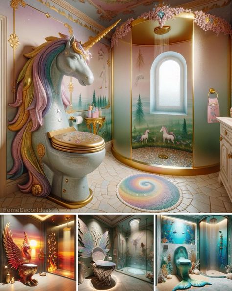 Fantasy Bathroom, Unusual Bathrooms, Rich Bathroom, Gothic Decor Bedroom, Luxury Bathroom Interior, Rainbow House, Mermaid Bathroom, Storybook Homes, Bathroom Stuff