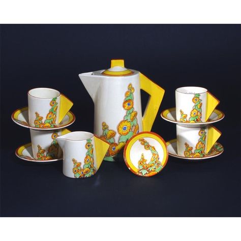 Claris Cliff, Cliff Art, Beautiful Antiques, Susie Cooper, Coffee Sets, Rookwood Pottery, Clarice Cliff, Art Deco Movement, Coffee Service