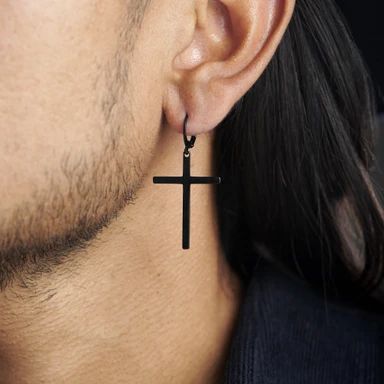 Cross Earrings for Men | 21 Styles for men in stock Madonna Outfits, Hoops With Charms, Fake Plugs, Gothic Looks, Ear Tunnels, Magnetic Earrings, Earrings For Men, Men Earrings, Cross Earrings