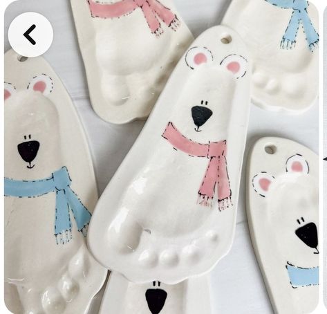 Baby Clay Ornament, Polar Bear Clay, Bear Clay, Baby Christmas Crafts, Salt Dough Christmas Ornaments, Clay Bear, Handprint Ornaments, Baby Christmas Ornaments, Footprint Crafts