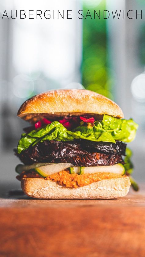 G E O R G I E E A T S on Instagram: “HARISSA AUBERGINE SANDWICHES 🍆 recipe ⬇️ these are FULL of all my favourite things. Aubergine, hummus, harissa and most of all, bread 😍 They…” Aubergine Sandwich, Harissa Hummus, Hummus Cucumber, Ciabatta Rolls, Roasted Aubergine, Eggplant Sandwich, Pickled Red Cabbage, Vegan Lunch Box, Chickpea Salad Sandwich