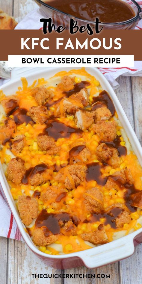 Popcorn Chicken Casserole, Kfc Famous Bowl Casserole, Kfc Famous Bowl Recipe Casserole, Kfc Bowl Recipe Casserole, Popcorn Chicken Bowl, Kfc Bowl Casserole, Famous Bowl Casserole, Kfc Famous Bowl Recipe, Kfc Popcorn Chicken Recipe