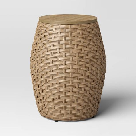 Natural Wicker Round Storage Accent Table - Threshold™ Outdoor Patio Storage, Patio Accent Table, Patio Side Table, Round Accent Table, Patio Storage, Side End Table, Round Storage, Bunk Room, Christopher Knight Home