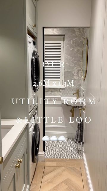 Toilet Utility Room Combo, Small Utility Extension, Cloakroom Laundry Rooms, Cloakroom And Utility Room, Utility Room With Toilet Floor Plans, Downstairs Bathroom Utility Room, Downstairs Toilet Ideas With Storage, Laundry And Toilet Room Ideas, Small Utility Room Stacked Washer And Dryer