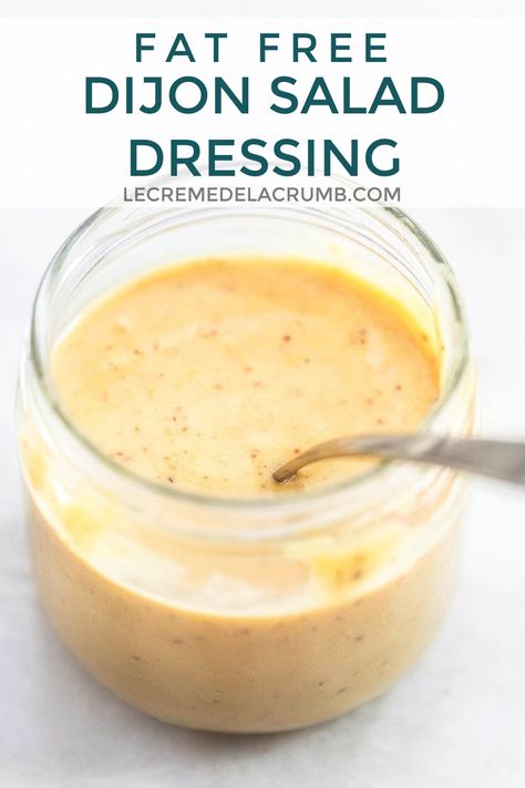 Fat Free Dijon Salad Dressing is so rich and creamy and full of the sweet and tangy Dijon dressing tastes that you love but without any fat. There is a secret ingredient to thank for that! Fat Free Salad Dressing Recipe, Fat Free Salad Dressing, Dijon Salad Dressing, Dressing Rich, Low Fat Salad Dressing, Dijon Salad, Low Calorie Salad Dressing, Low Fat Salads, Oil Free Salad Dressing