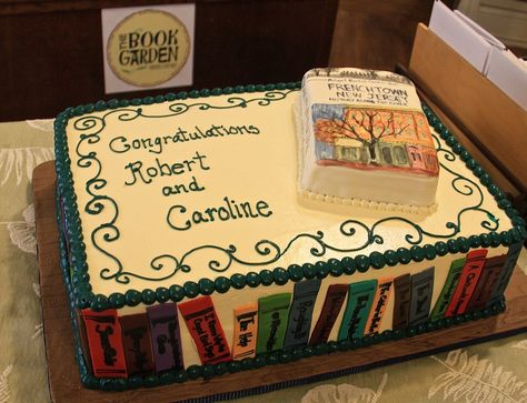 What a beautiful cake for the book launch of Frenchtown, New Jersey by Robert Rando and Carolina Scutt.  http://www.arcadiapublishing.com/9781626197114/Frenchtown-New-Jersey-History-Along-the-River Library Cake, Meat Cooking Times, Book Birthday Parties, Book Launch Party, Birthday Sheet Cakes, Book Cakes, Party Cooking, Book Cake, Cooking Bread