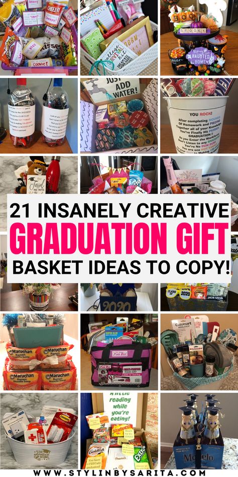 graduation gift baskets High School Graduation Gift Basket, Graduation Gift Basket Ideas, College Graduation Gift Basket, Cheap Graduation Gifts, Inexpensive Graduation Gifts, High School Senior Gifts, Creative Graduation Gifts, Graduation Gift Basket, Graduation Gift Bags