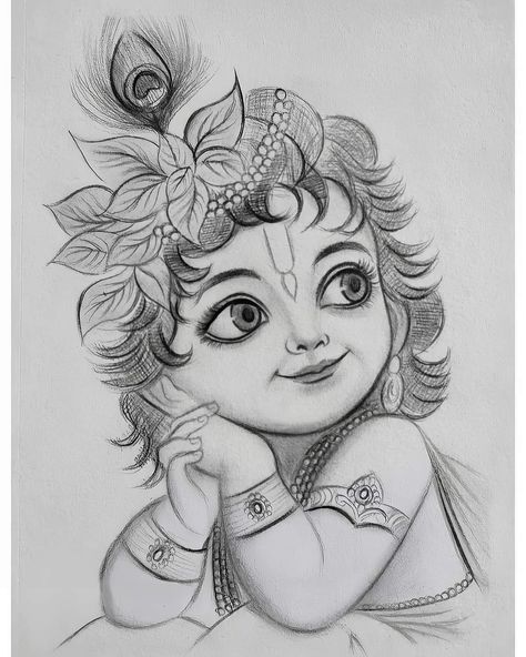 Pencil Sketches Easy, Pencil Drawings Of Flowers, Pencil Drawing Images, Krishna Drawing, God Artwork, Pencil Sketch Images, Easy Love Drawings, Little Krishna, Beautiful Art Paintings