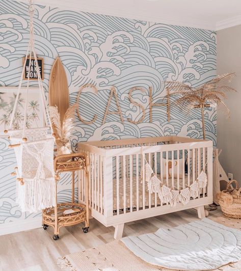 Surf Nursery, Coastal Nursery, Nursery Trends, Beach Bedroom Decor, Ocean Nursery, Baby Boy Room Nursery, Nursery Room Inspiration, Baby Room Design, Nursery Baby Room