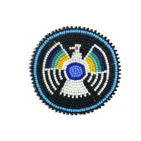 Thunderbird Symbol, Native Crafts, Indian Tribes, Nativity Crafts, Turquoise Background, Native American Beading, Beaded Applique, Native American Fashion, Bead Crafts