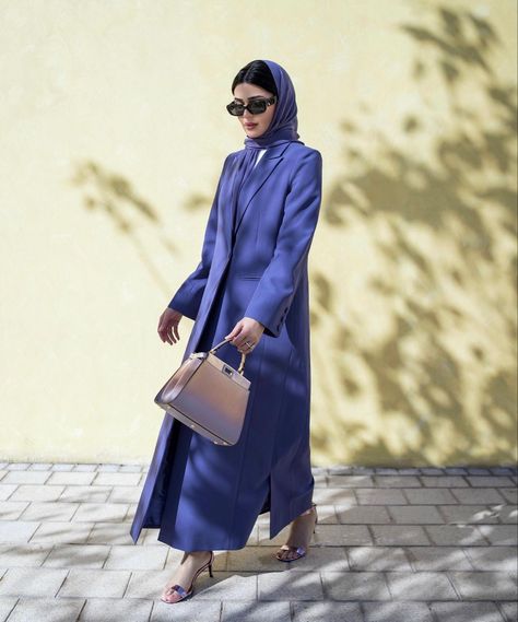 Haneen Alsaify, Luxury Blue Abaya For Eid, Blue Abaya Designs, Blazer Abaya, Abaya Models, Elegant Fitted Blue Abaya, Abaya Store, Work Abaya, Elegant Long Sleeve Blue Abaya