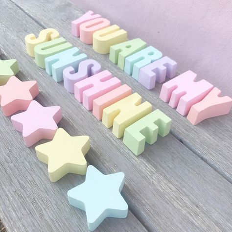 Concrete Letters, Pastel Nursery Decor, Free Standing Letters, Personalized Nursery Decor, Pastel Nursery, Rainbow Room, Pastel Decor, Pink Orange Yellow, Cement Crafts