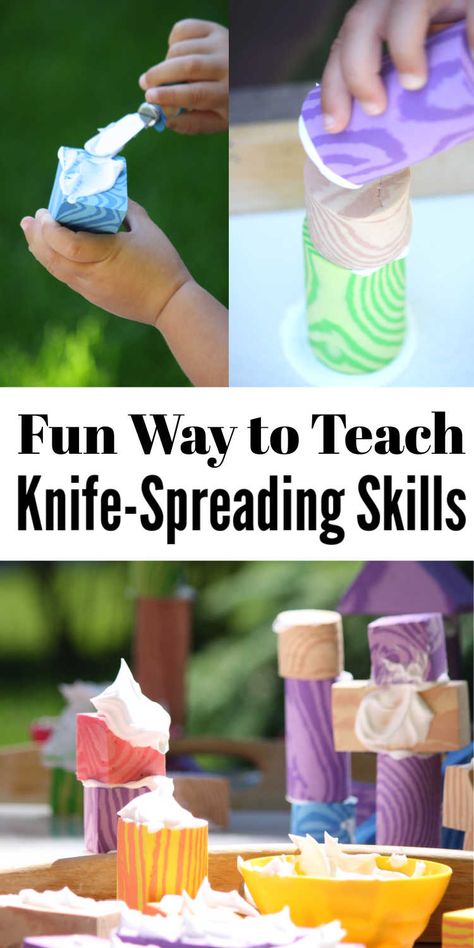 Here's a fun and engaging way to teach kids how to use a knife for spreading. This fun and engaging fine-motor activity will help prepare them for buttering  toast and making peanut butter sandwiches independently! #HappyHooligans #Spread #Knife #Teach #LearnThroughPlay #PlayBased #Learning #Toddlers #Preschoolers #FineMotor #Kitchen #Skills #CoOrdination #ShavingCream Baking Fine Motor Activities, Kitchen Activities For Preschool, Cooking Preschool Activities, Toddler Cooking Activities, Cooking Activities For Preschoolers, Preschool Cooking Activities, Montessori Stations, Plot Activities, Peanut Butter Sandwiches