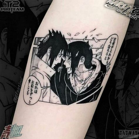 Sasuke And Itachi Tattoo, Tattoos For Men Anime, Leg Tattoos Men, Itachi Tattoo, Leg Tattoos For Men, Rabe Tattoo, Sasuke Itachi, Manga Tattoo, Sasuke And Itachi