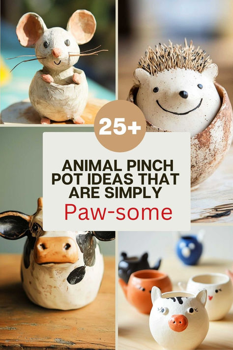 🐮🐶 Attention, animal lovers and clay enthusiasts! Are you ready to embark on a wild adventure that'll have your creativity purring, mooing, and wagging with delight? Well, grab your clay and prepare to get your Pinching Clay Ideas, Paper Mache For Beginners, Das Air Dry Clay Projects, Ceramic Animals Easy Pinch Pots, Animal Clay Projects, Art With Clay Ideas, Clay Beginners Ideas, How To Make A Pinch Pot, Air Dry Clay Animals Tutorials