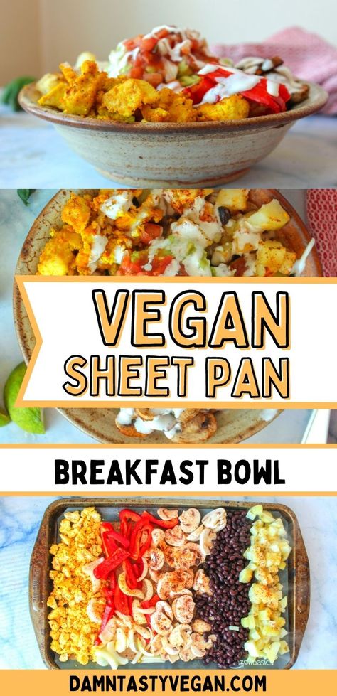 Vegan breakfast burrito bowl on a sheet pan Vegan Sheetpan Dinners, Vegan Breakfast No Carb, Vegan Breakfast Prep For The Week, High Vegetable Breakfast, Healthy Vegan Breakfast On The Go, Vegan Breakfast Bowl Savory, Easy Vegan Breakfast Ideas Healthy, Veggie For Breakfast, Vegetables For Breakfast Vegan