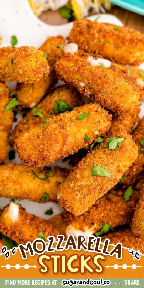 Crispy breading, gooey cheese, and deliciously golden brown- all the important parts of the BEST Mozzarella Sticks, all of which you'll find right here with this homemade mozzarella sticks recipe! This easy-to-make recipe will replace your favorite store-bought version, guaranteed! Fried Cheese Sticks Mozzarella, Motzerella Sticks Easy Recipes, Monzerrela Sticks Recipe, Mozarella Sticks Recipes, Motzerrela Sticks, Homemade Fried Mozzarella, String Cheese Mozzarella Sticks, Best Mozzarella Sticks, String Cheese Recipes