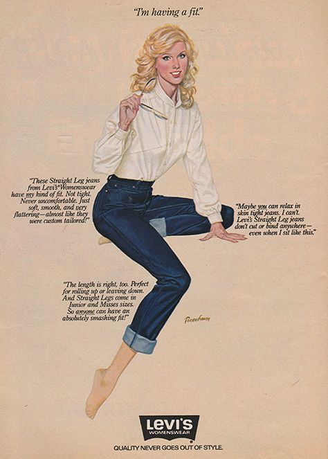 justseventeen:  June 1978. ‘The Straight Leg jeans from Levi’s Womenswear have my kind of fit.’ 70s Fashion Vintage, Seventeen Magazine Fashion, Illustrated Ladies, Retro Advertising, Old Ads, 1970s Fashion, Vintage Advertisement, Mellow Yellow, Custom Tailoring