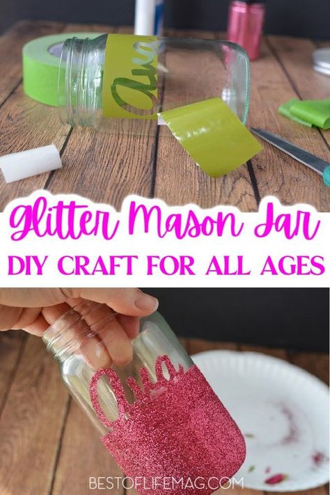 Add some sparkle to any room with this fun DIY Glitter Mason Jar! It can hold pencils, tealight candles, or just about anything you want! DIY Crafts | Mason Jar Crafts | Glitter Crafts | Mason Jar Ideas | DIY Home Ideas #DIY Mason Jar Ideas Diy, Mod Podge Glass, Mason Jar Ideas, Mason Jar Christmas Crafts, Crafts With Glass Jars, How To Make Glitter, Mason Jar Tumbler, Glitter Mason Jars, Glitter Jars