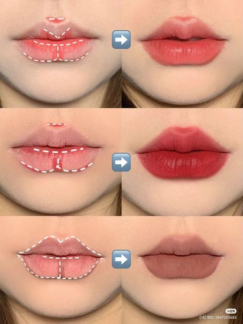 Chinese Lipstick Tutorial, Douyin Lipstick, Douyin Lips Tutorial, Big Lips Tutorial, Douyin Lips, Makeup Tutorials Step By Step, Sephora Kids, Chinese Douyin, Makeup Template