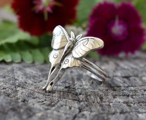 Luna Moth Ring- Moth Ring, Luna Moth Jewelry, Butterfly Ring-Silver Mo – A Wild Violet Moth Wedding, Double Stacked Ring, Moth Ring, Something Aesthetic, Insect Ring, Dragonfly Ring, Dragonfly Insect, Paper Rings, Ring Settings Types