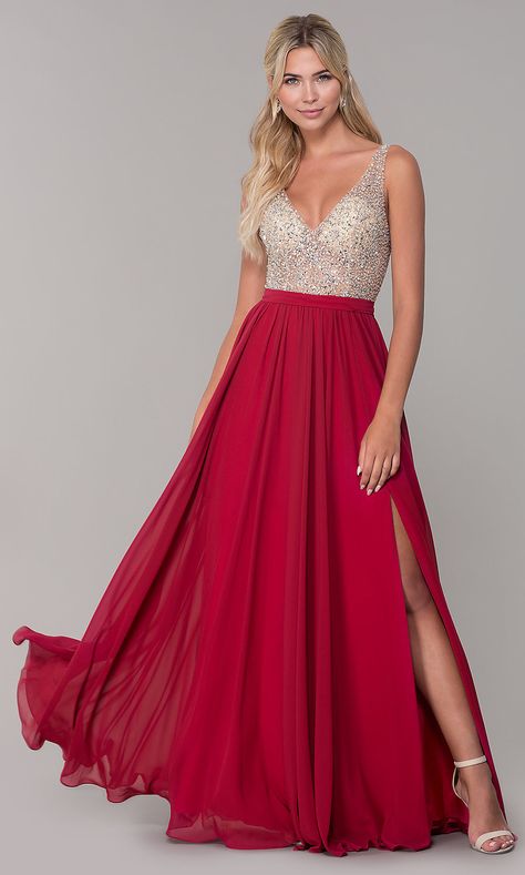 Prom Dresses Sparkle, Beaded Bodice Prom Dress, Dresses Sparkle, Shine Dress, Prom Dress Burgundy, Celebrity Prom Dresses, Chiffon Prom Dresses, Dresses For Prom, Two Piece Wedding Dress