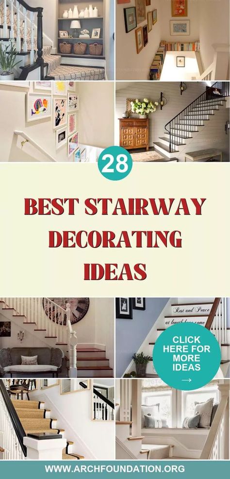 Stairway decorating ideas improve overlooked spaces. These ideas can range from adding elegant artwork and vibrant colors to incorporating unique lighting and creative storage solutions. The stairway, a functional part of your house, can be elevated into an inviting and visually appealing area. Explore diverse styles and textures to suit your taste, making your stairway not just a passage but a delightful experience. By The Stairs Decor, Wall Up The Stairs Decor, Pictures At Top Of Stairs, Bottom Stairs Decor, Stair Photo Gallery, Open Staircase Decorating Ideas, Picture Wall Ideas For Stairway, Shelf Above Stairs, Modern Stairway Decor