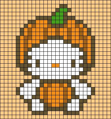 Alpha pattern #159541 | BraceletBook Minecraft Pumpkin Perler Beads, Fall Crochet Alpha Patterns, Halloween Beads Ideas, Pixel Art For Minecraft, Hello Kitty Pixel Grid, Halloween Crochet Grid, Fall Grid Pattern, Perler Bead Patterns Templates, Pixel Grid Crochet Ideas