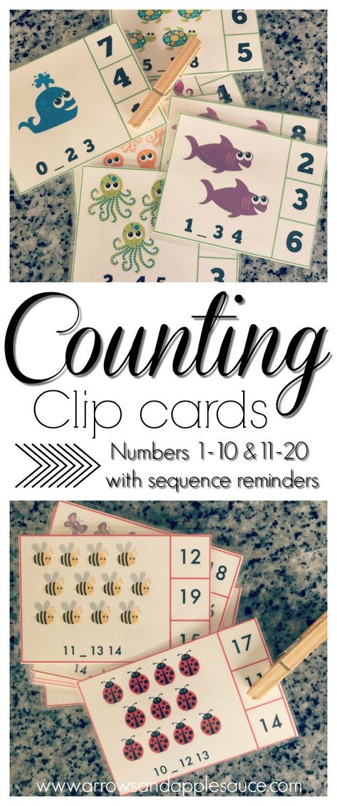 Free alphabet and counting clip card printables. Learning the alphabet and vowel sounds, and counting up to twenty is fun and easy with these cute clip card matching games. Alphabet Clip Cards, Number Activities Preschool, Counting Clip Cards, Preschool Counting, Maths Ideas, Kindergarten Printables, Math Counting, Counting Cards, Vowel Sounds