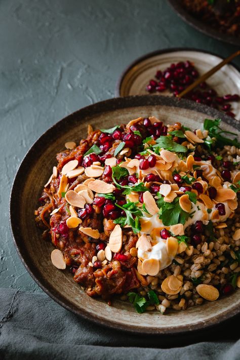 Persian Aubergine Stew with Black Lime Khoresh Bademjan, Zereshk Polo, Aubergine Recipes, Eggplant Stew, Vegan Diner, Aubergine Recipe, Lentils Vegan, Persian Cuisine, Lime Recipes