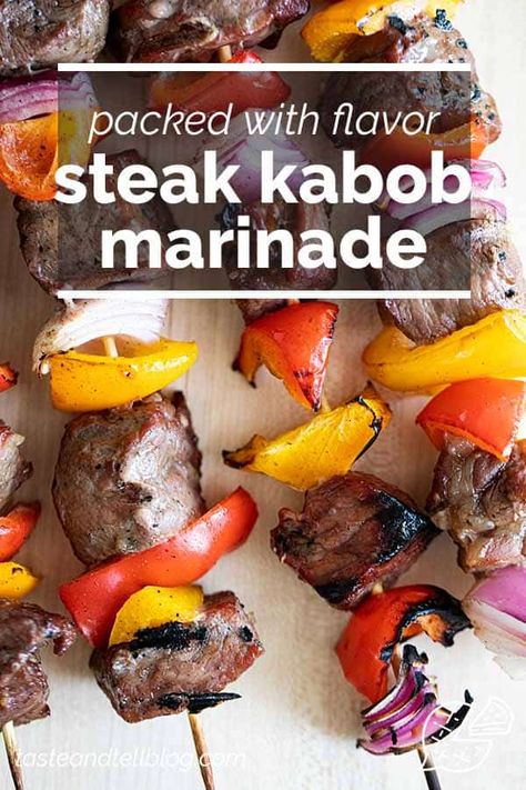 Full of bold flavor, this Steak Kabob Marinade is the best when grilling steak kabobs! Only 5 ingredients in the marinade - this is super easy and a great way to stretch a steak! #recipe #steak #grilling #kabob #marinade 2b Mindset Dinner, Beachbody Meal Plan, Kebab Recipes Beef, Beef Kabob Recipes, Beef Kebabs, Kebabs On The Grill, 2b Mindset, Beachbody Recipes, Healthy Beef