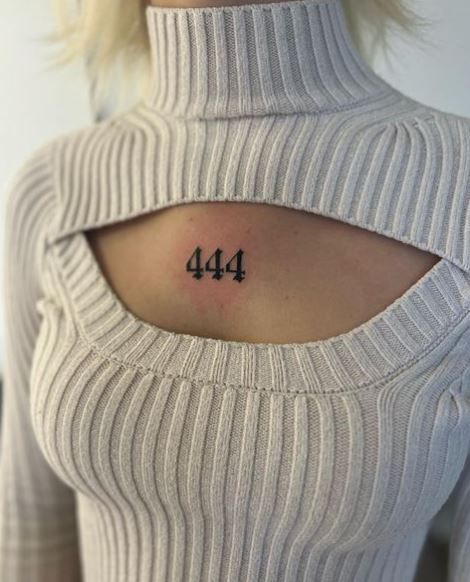 Tattoo In Between Breast, Arm Tattoos Cute, Angel Number Tattoos, Inner Finger Tattoo, Upper Thigh Tattoos, 444 Tattoo, Matching Best Friend Tattoos, Small Couple Tattoos, Number Tattoo