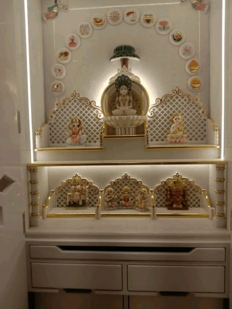 Jain Marble Temple Design For Home, Mandir Design Puja Room Marble, Derasar Design, Korean Mandir Designs, Jain Mandir Design For Home, Jain Mandir Design, Jain Mandir Design Puja Room, Jain Pooja Room Designs, Basin Design Modern